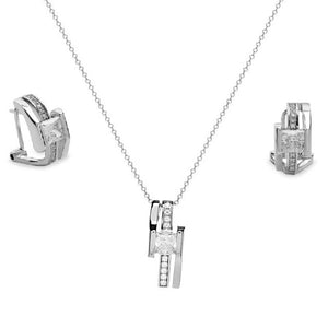 Pendientes y colgante de plata de ley largos con diseño cuadrado con circonitas