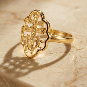 Anillo cruz de Caravaca en oro 18k