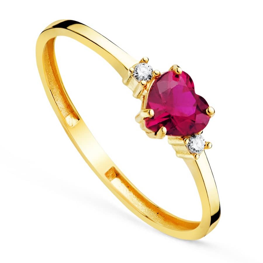Anillo de oro 18k con corazón y dos circonitas