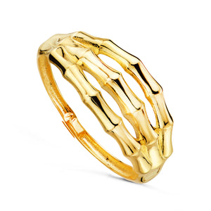 Anillo 18k oro amarillo triple bambú en brillo