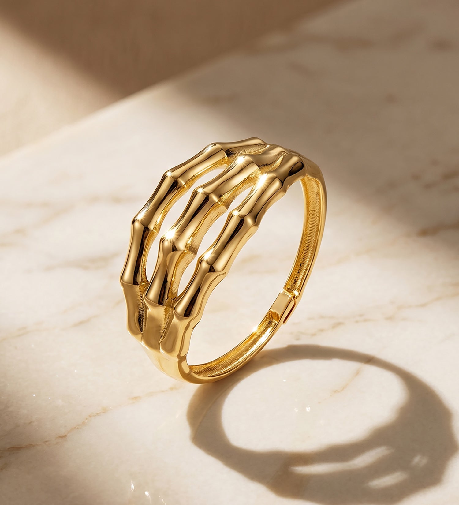 Anillo 18k oro amarillo triple bambú en brillo