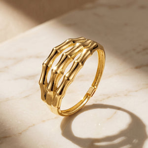 Anillo 18k oro amarillo triple bambú en brillo