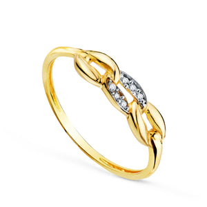 Anillo oro 18k bicolor de tres eslabones lisos con circonitas