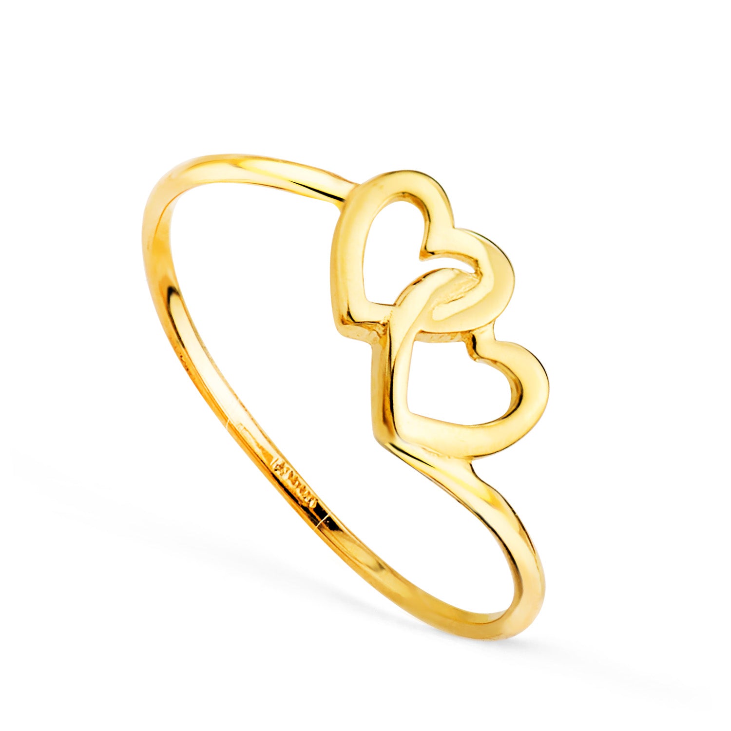 Anillo corazones entrelazados oro amarillo 18k