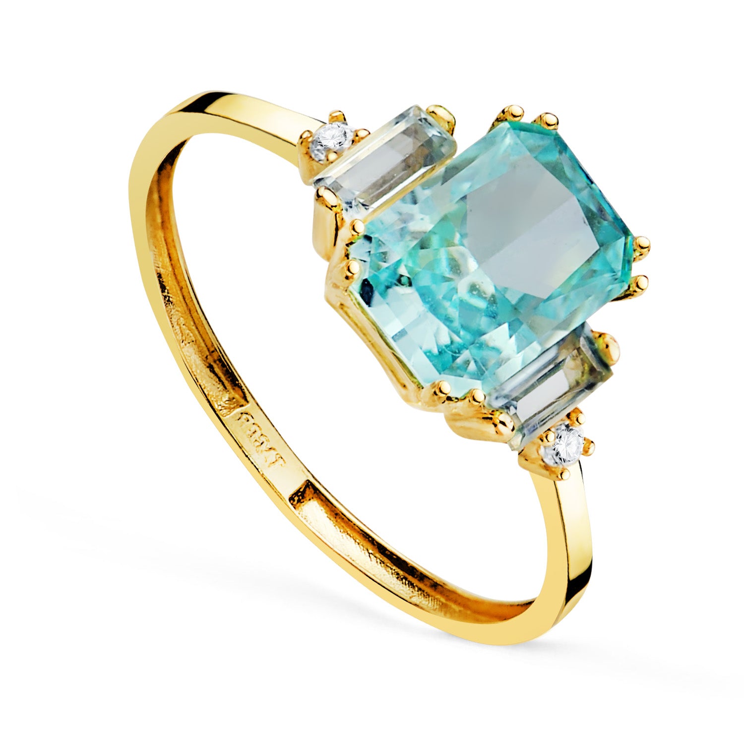 Anillo oro 18k amarillo con piedra octogonal y topacio natural