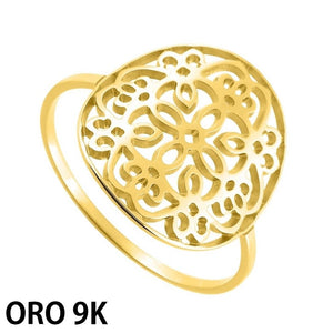 Anillo de oro de 9 quilates con dibujo redondo calado