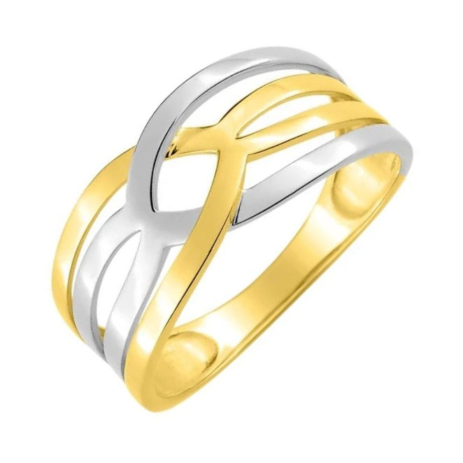 Oro 9k Anillo cruzado bicolor