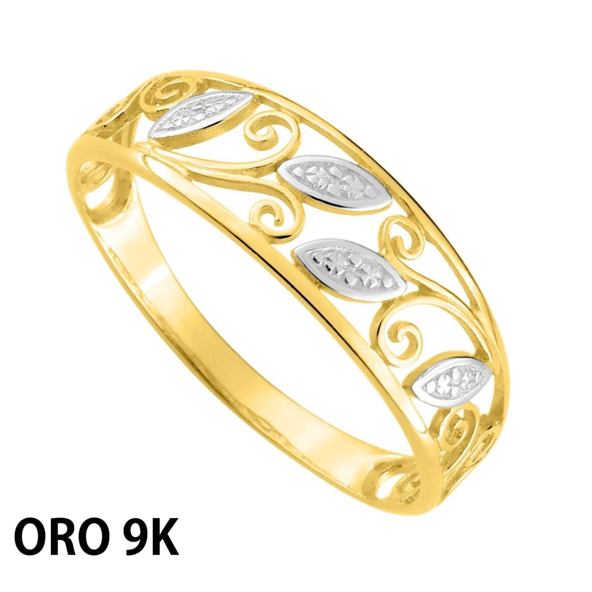 Anillo de oro de 9 quilates con dibujo de hojitas