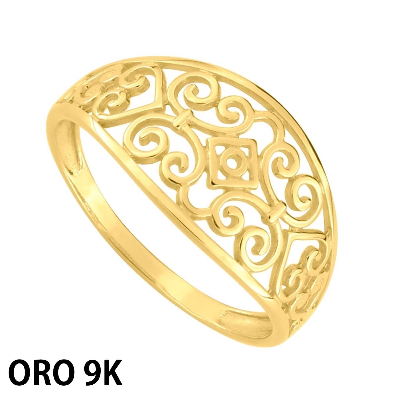 Anillo de oro de 9 quilates con dibujo alargado calado