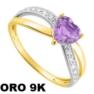 Anillo de oro de 9 quilates con circonitas corazón morado