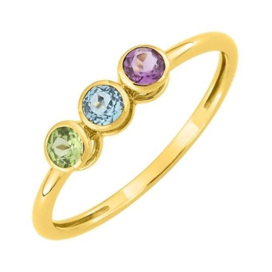Oro 9k Anillo trilogía piedras color