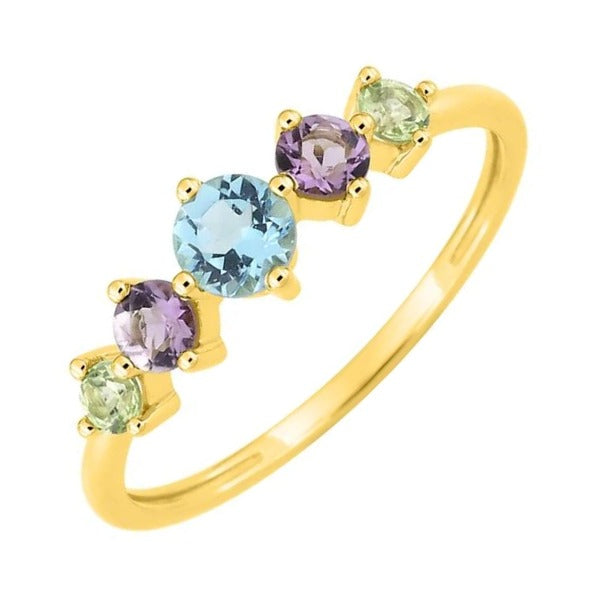 Oro 9k Anillo cinco piedras color