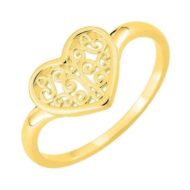 Oro 9k Anillo corazón filigrana