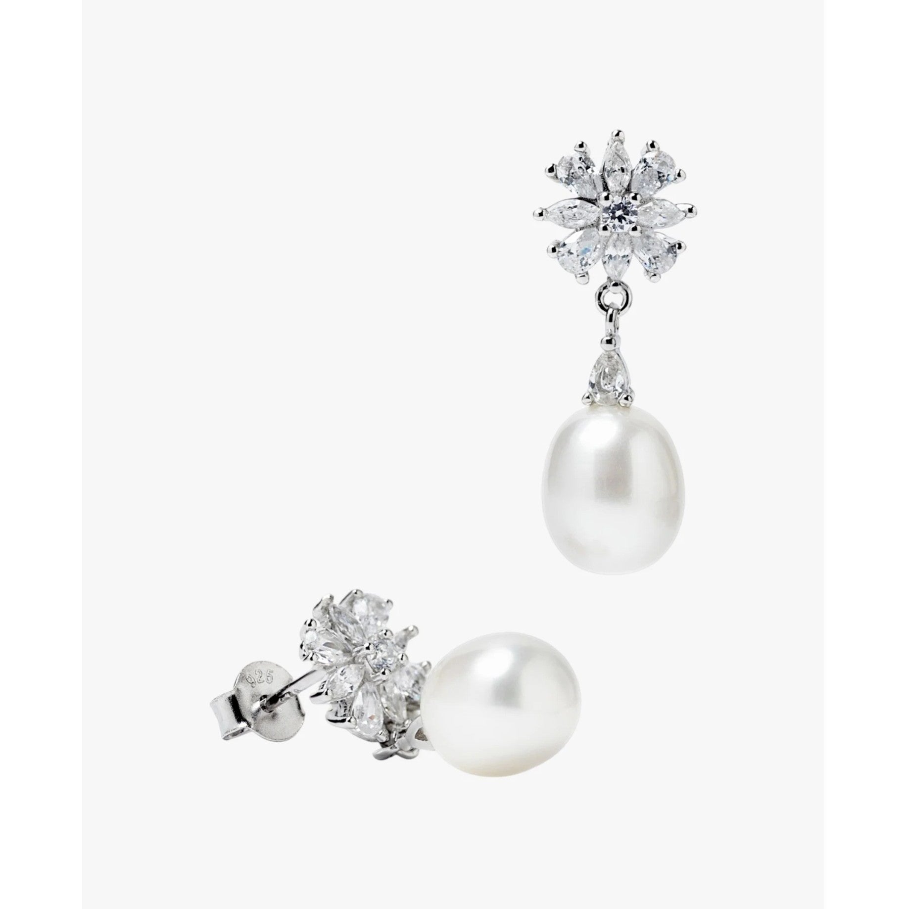 Pendientes de plata de ley 925 tipo lágrima con perla natural barroca y circonita blanca, 24,3mm.