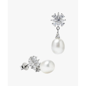 Pendientes de plata de ley 925 tipo lágrima con perla natural barroca y circonita blanca, 24,3mm.