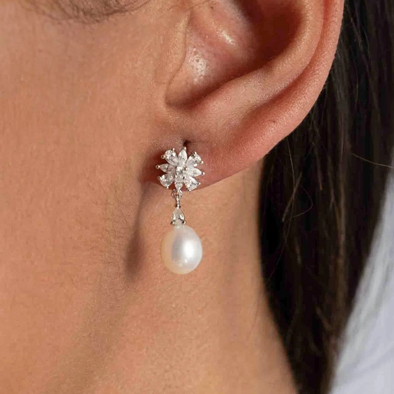 Pendientes de plata de ley 925 tipo lágrima con perla natural barroca y circonita blanca, 24,3mm.