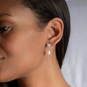Pendientes de plata de ley 925 tipo lágrima con perla natural barroca y circonita blanca, 24,3mm.