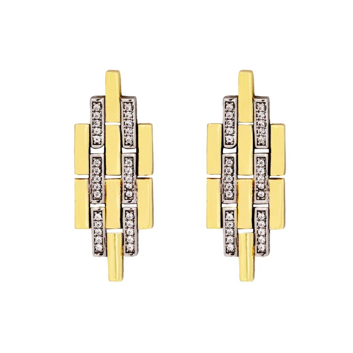 Pendientes de plata de ley articulados con chapado en oro y tiras de circonitas lineargent