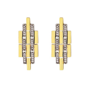 Pendientes de plata de ley articulados con chapado en oro y tiras de circonitas lineargent