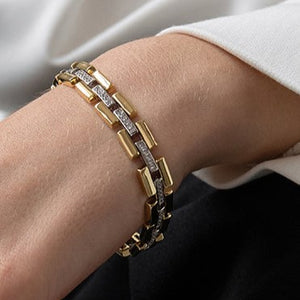 PULSERA PLATA CHAPADA ORO ARTICULADA CON TIRA CENTRAL EN CIRCONITAS