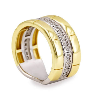 Anillo de plata de ley bicolor con baño de oro y tira central de circonitas