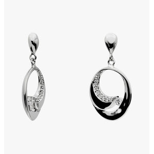 Pendientes largos de plata de ley 925 con diseño ovalado estilo caracola y circonitas blancas, 21,5mm x 14,3mm x 2,4mm.