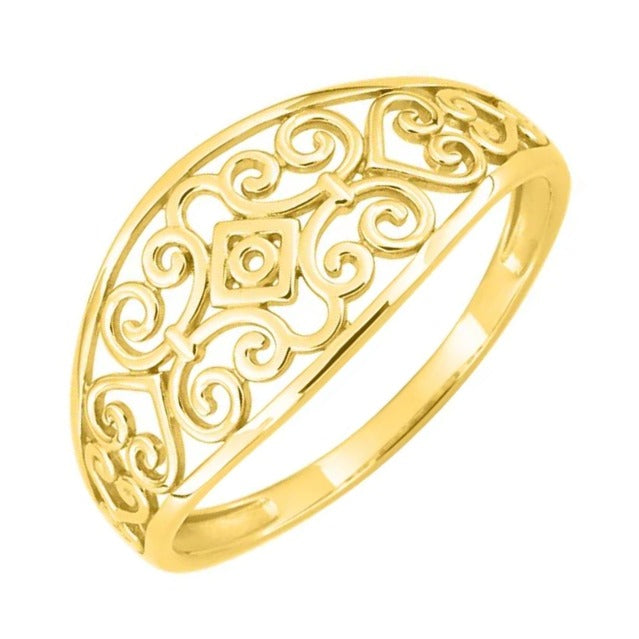 Anillo oro 18k ancho filigrana abombada