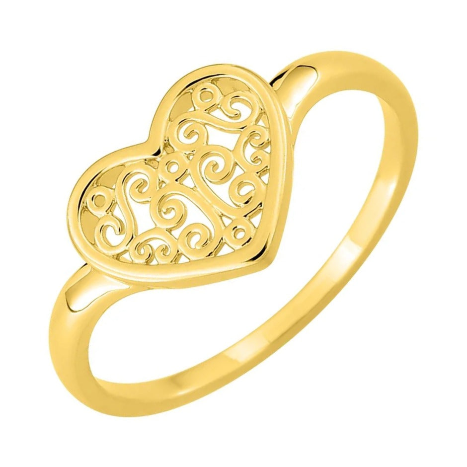 Anillo oro 18k corazón filigrana