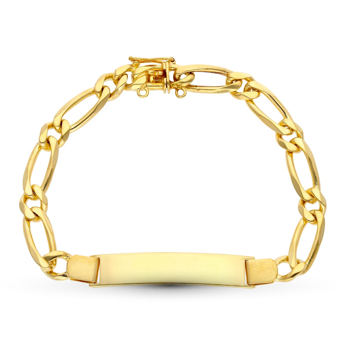 Esclava de oro amarillo 18k maciza, 21 cm de largo y 7 mm de ancho, sobre fondo blanco