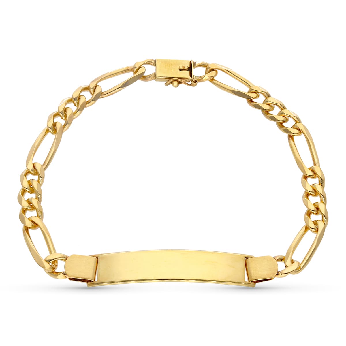 Esclava de oro amarillo 18k maciza, 22 cm de largo y 6 mm de ancho, sobre fondo blanco