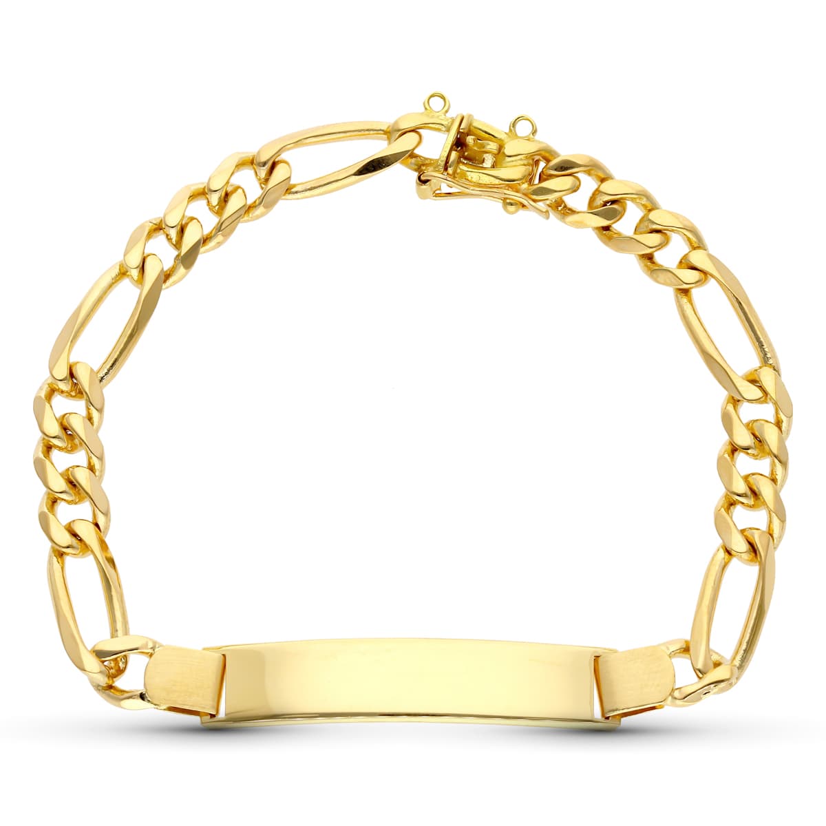 Esclava de oro amarillo 18k maciza, 22 cm de largo y 7 mm de ancho, sobre fondo blanco