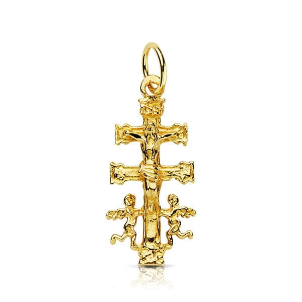 Cruz de caravaca pequeña de oro amarillo 18k 23x11 mm