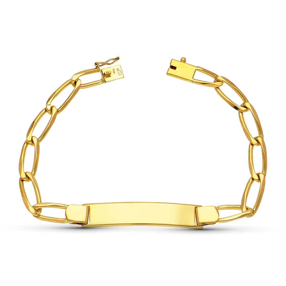 Esclava de oro amarillo 18k estilo Bilbao, maciza, sobre fondo blanco