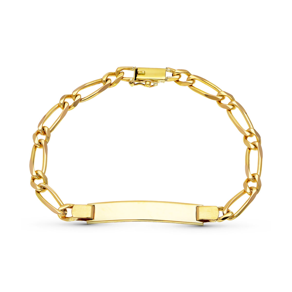 Esclava de oro amarillo 18k maciza, 20 cm de largo y 5 mm de ancho, sobre fondo blanco