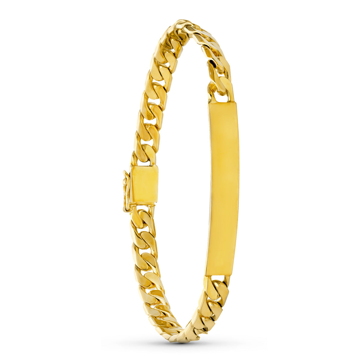 Esclava de oro amarillo 18k para caballero, barbada maciza, sobre fondo blanco