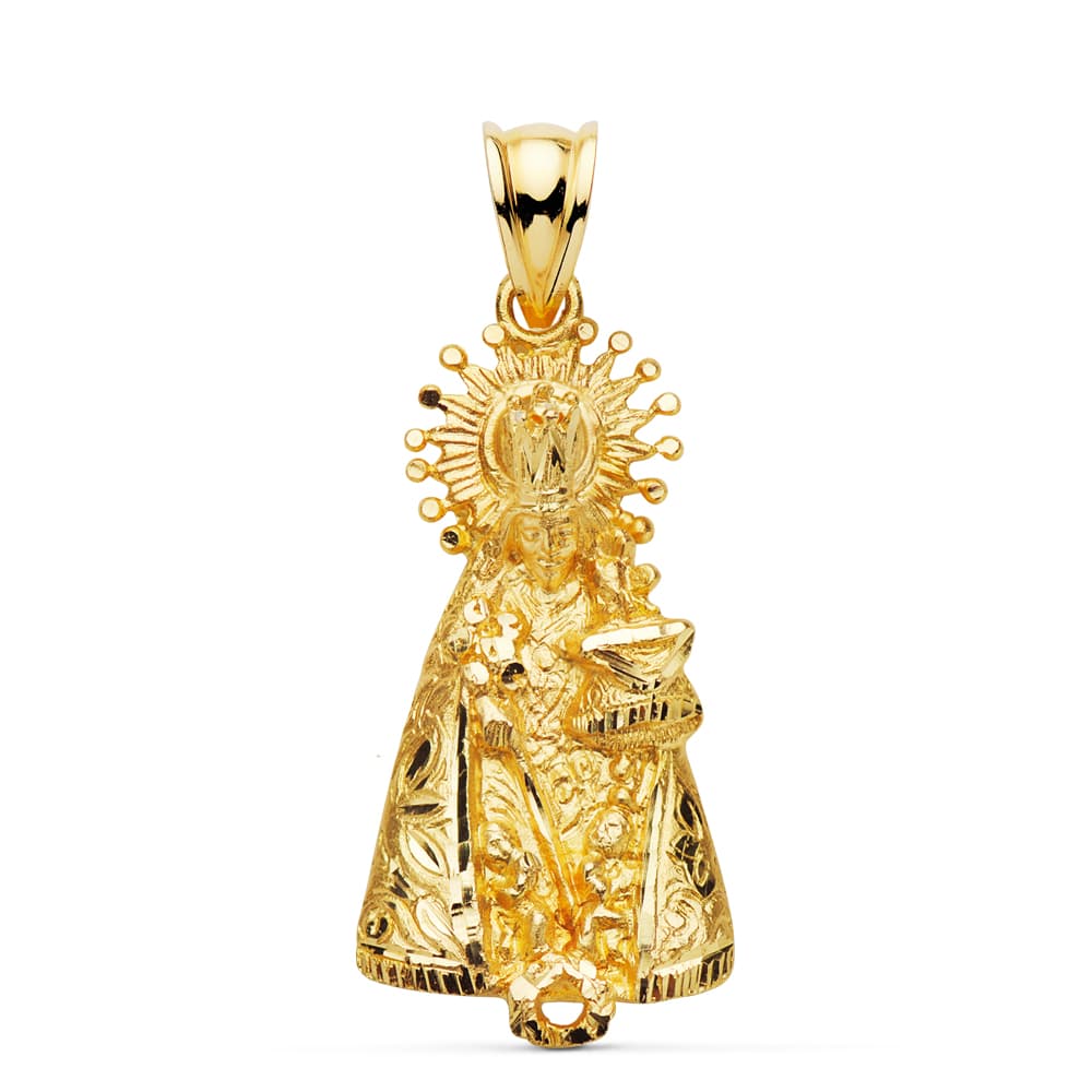 Medalla silueta de la Virgen de los Desamparados en oro de ley 18k de 30x15 mm