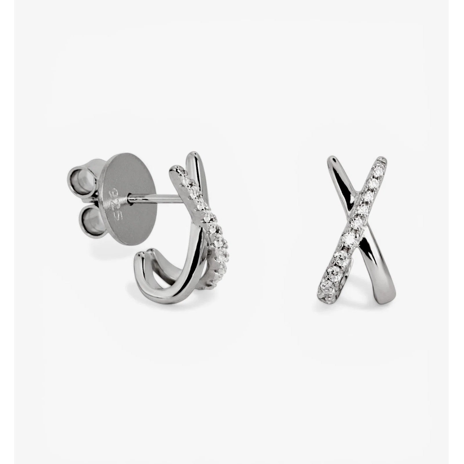Pendientes pequeños de plata de ley 925 con forma de cruz y circonita blanca, 13mm x 6,7mm x 2,15mm.