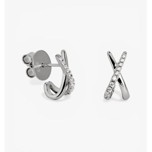Pendientes pequeños de plata de ley 925 con forma de cruz y circonita blanca, 13mm x 6,7mm x 2,15mm.