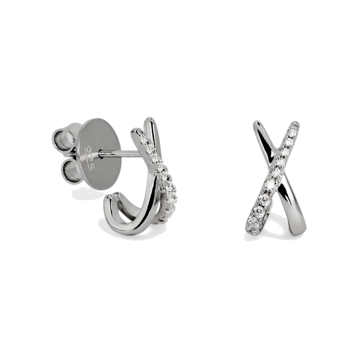 Pendientes pequeños de plata de ley 925 con forma de cruz y circonita blanca, 13mm x 6,7mm x 2,15mm.