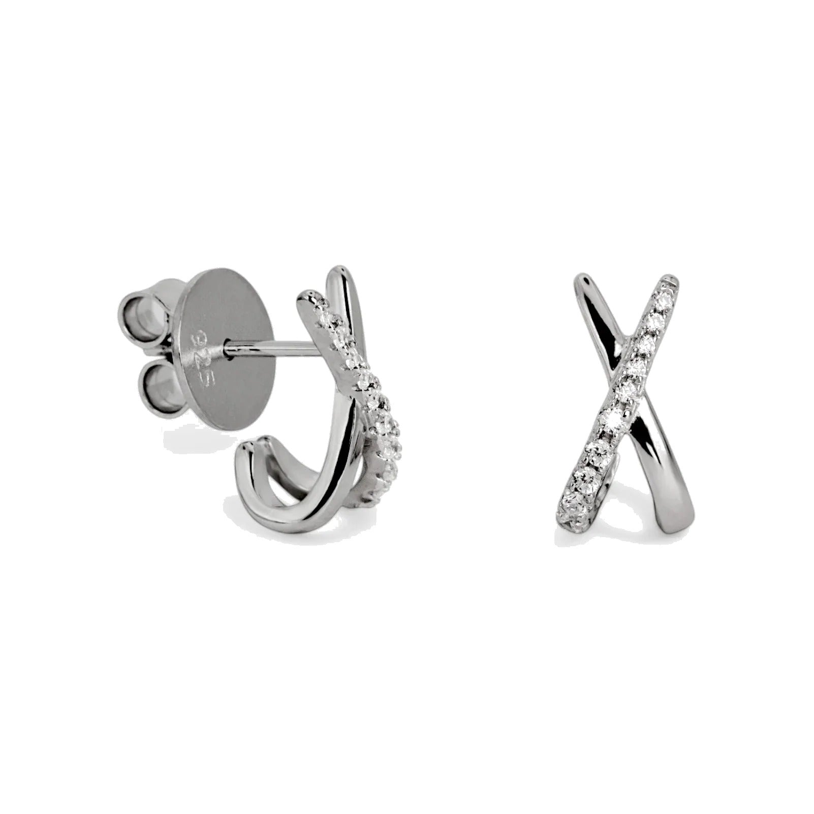 Pendientes pequeños de plata de ley 925 con forma de cruz y circonita blanca, 13mm x 6,7mm x 2,15mm.