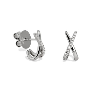 Pendientes pequeños de plata de ley 925 con forma de cruz y circonita blanca, 13mm x 6,7mm x 2,15mm.