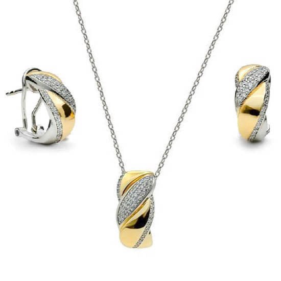 Pendientes y colgante de plata de ley cierre omega con diseño trenzado