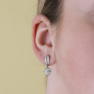 Pendientes de novia de dos cuerpos con circonitas, puestos en la oreja, 19x9 mm