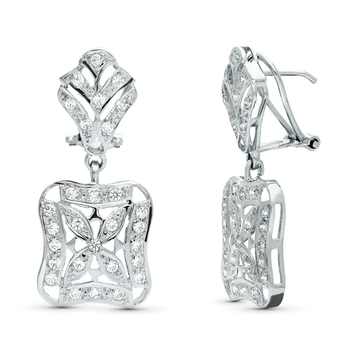 Pendientes de novia de doble cuerpo en oro blanco de 18 quilates, 32x14 mm