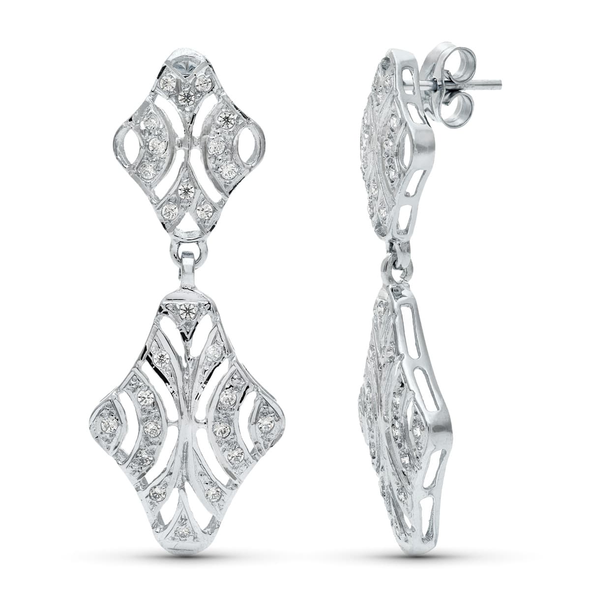 Pendientes de novia largos de doble cuerpo con circonitas, 39x15 mm