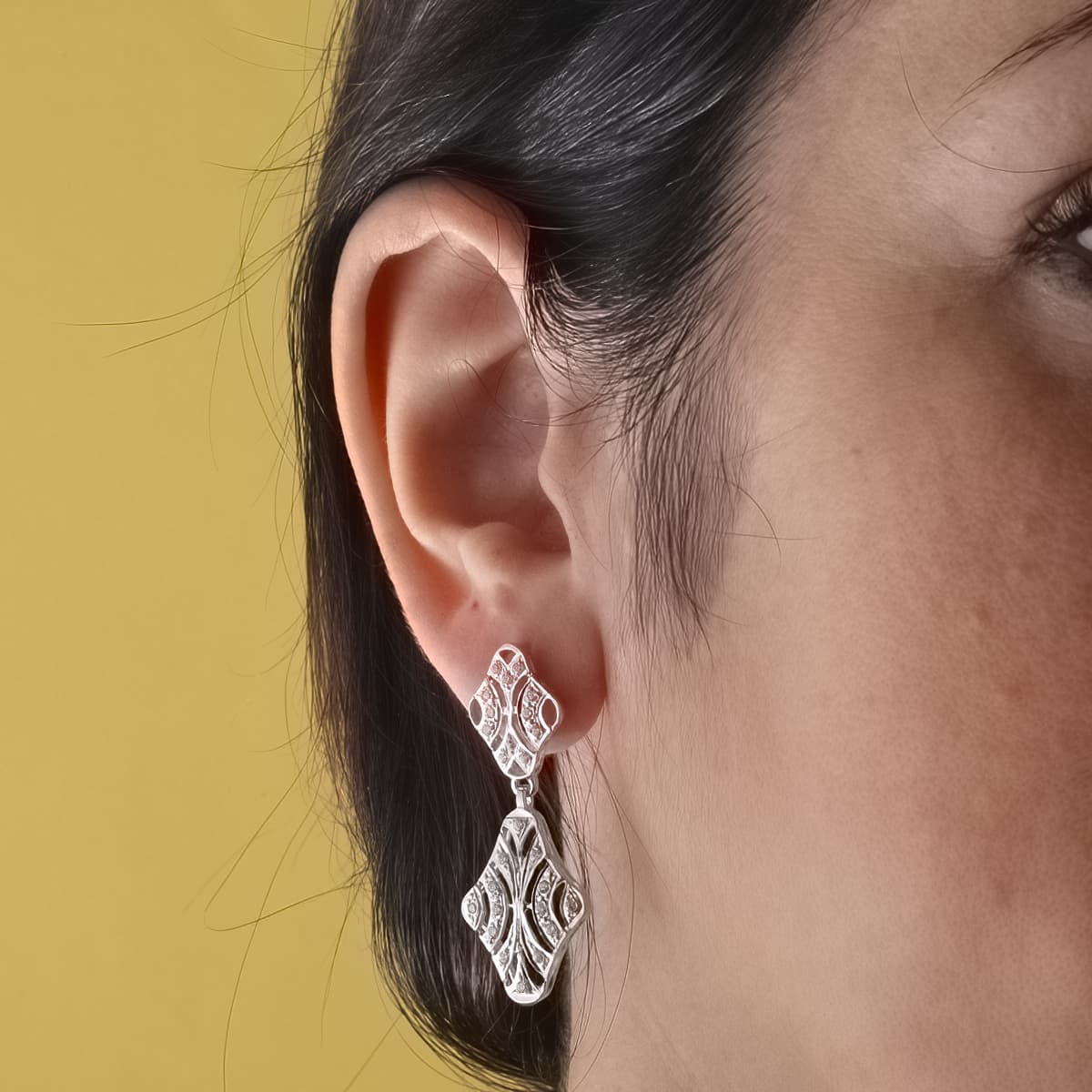 Pendientes de novia largos de doble cuerpo con circonitas, puestos en la oreja, 39x15 mm