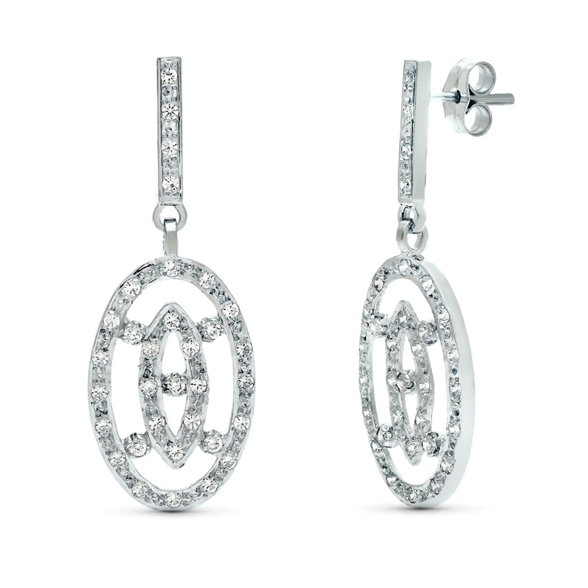 Pendientes de novia de dos cuerpos en oro blanco de 18 quilates, 37x14 mm