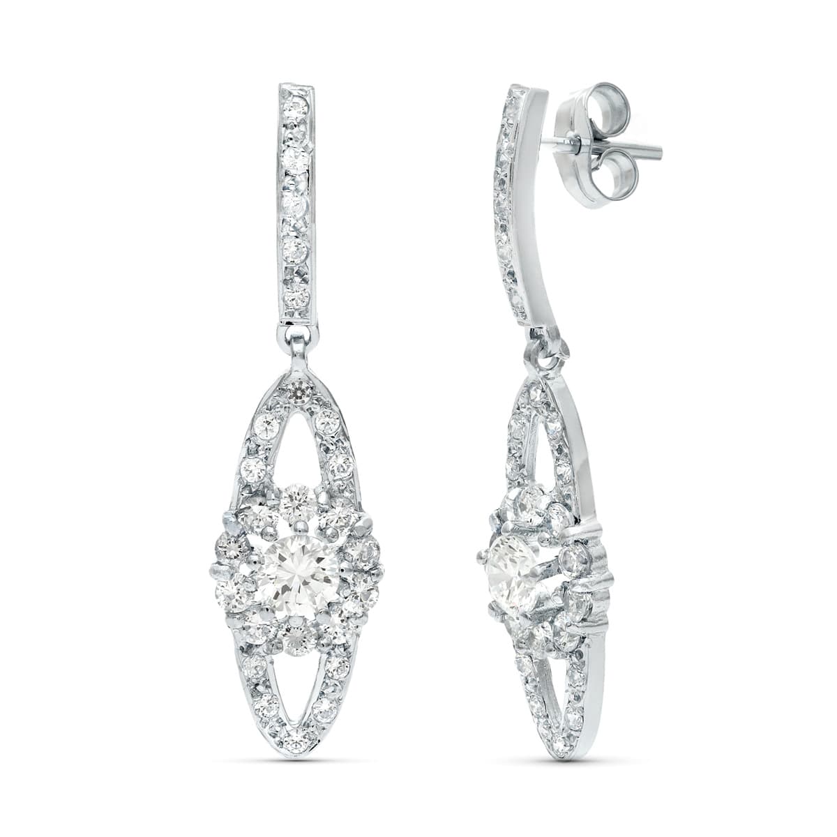 Pendientes de novia con circonitas en oro blanco de 18 quilates, 34x9 mm