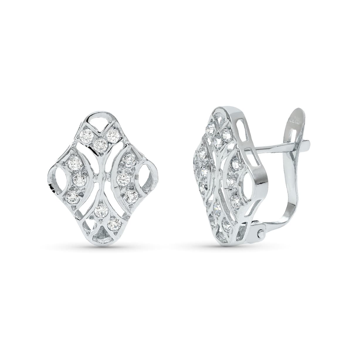 Pendientes de novia con cierre catalán y circonitas, 14x10 mm