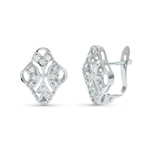 Pendientes de novia con cierre catalán y circonitas, 14x10 mm
